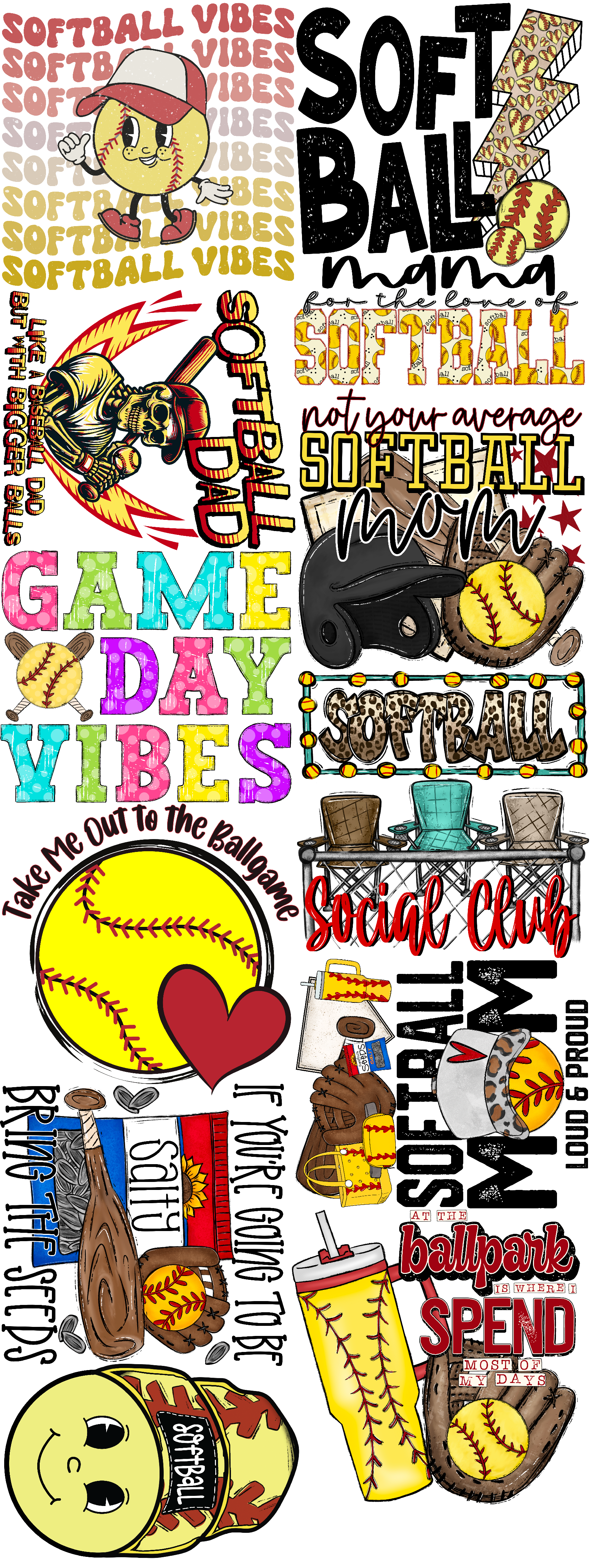 Softball Premade Bundle 60’ Gang Sheet Dtf Transfers