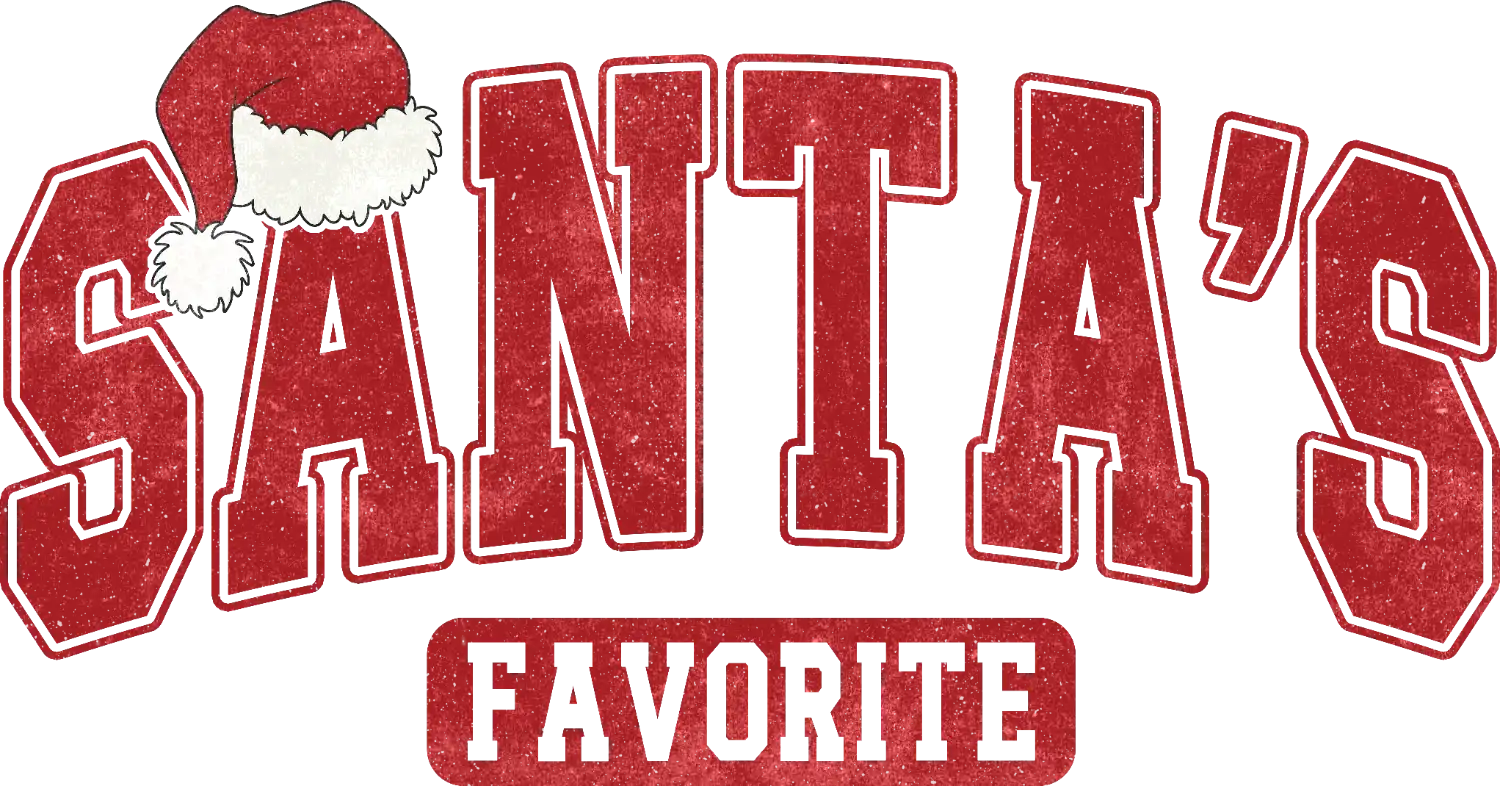 Red textured Santa's Favorite design with Santa hat graphic, ready to press dtf transfer for holiday shirts