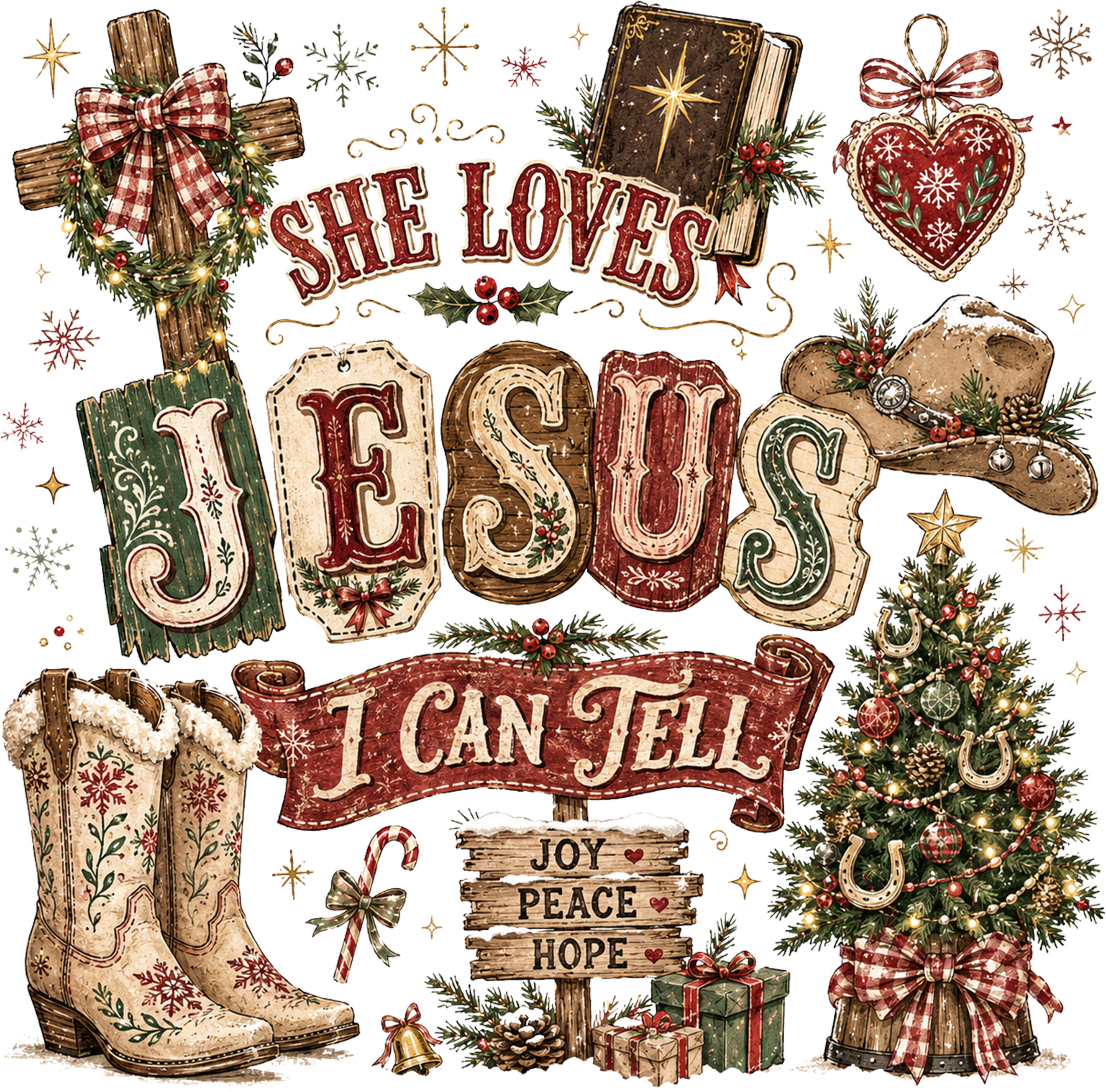 She Loves Jesus Western Christmas DTF Transfer