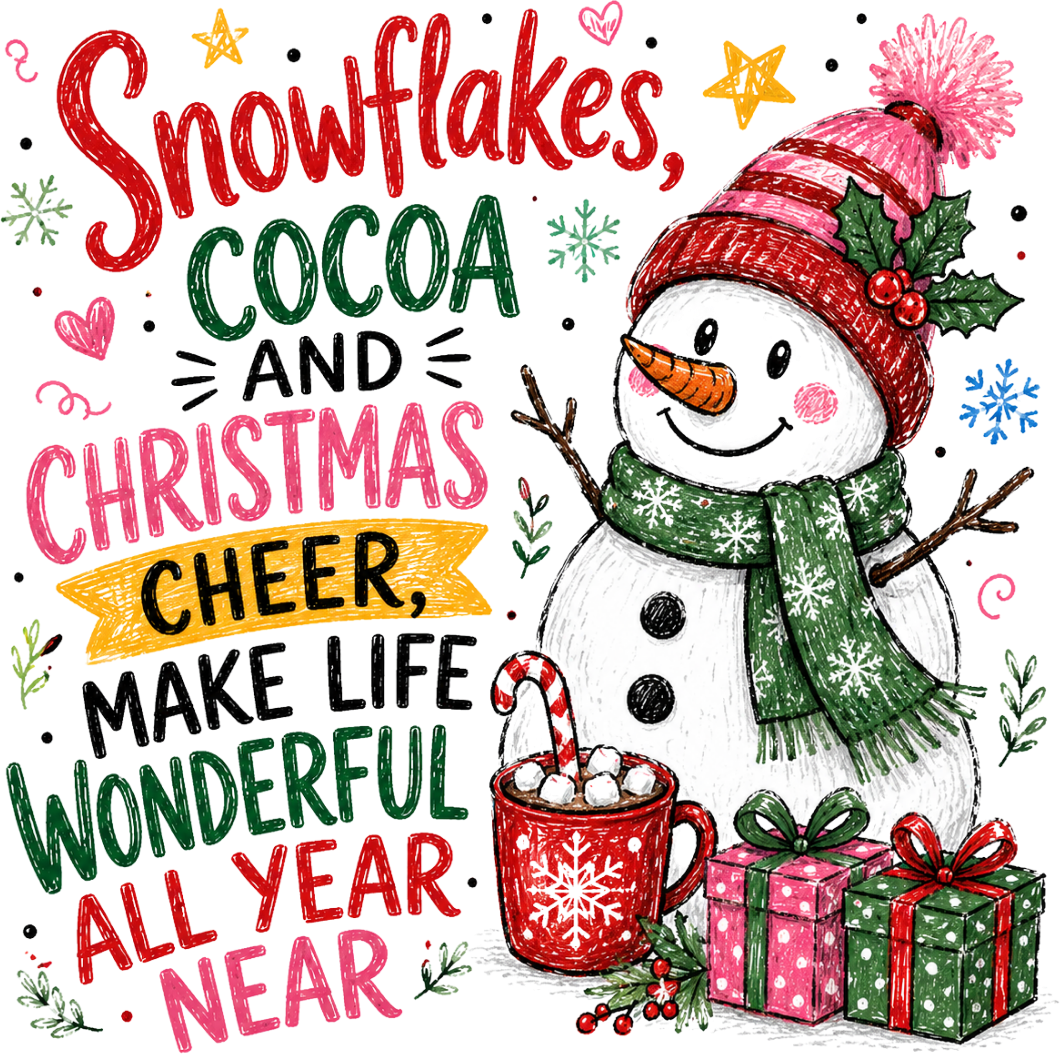 Snowflakes Cocoa Christmas Cheer DTF Transfer
