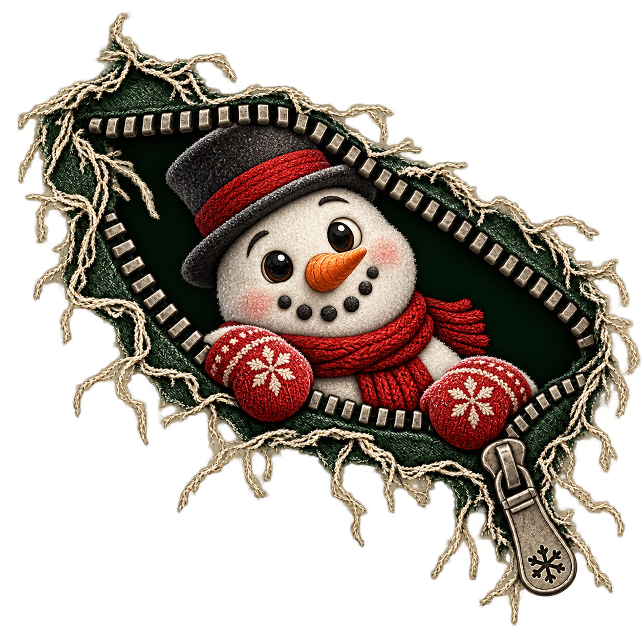 Charming snowman with carrot nose and coal eyes wearing red scarf and mittens, ready to press dtf transfer
