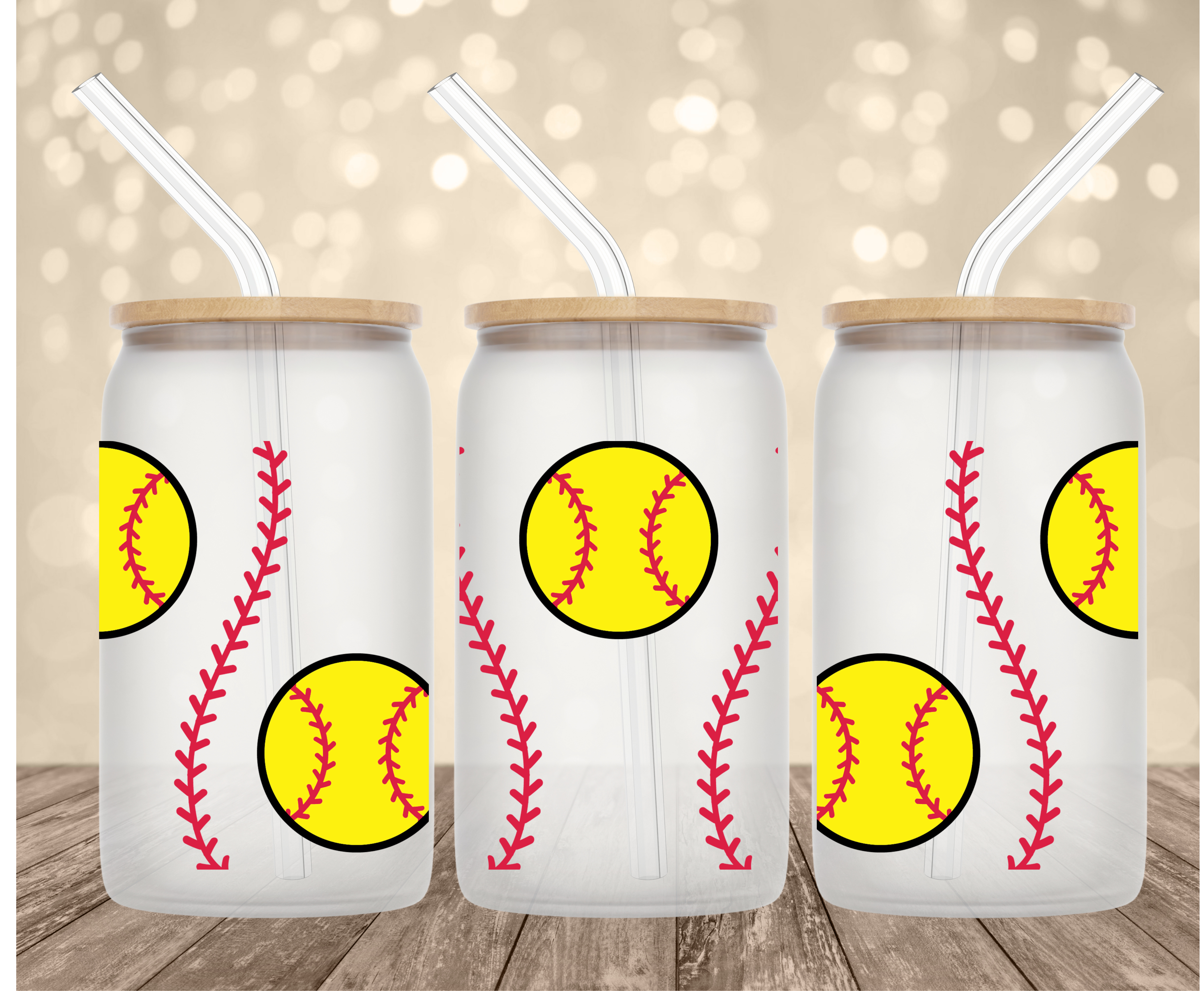 Softball Stitches 16 Oz Glass Can