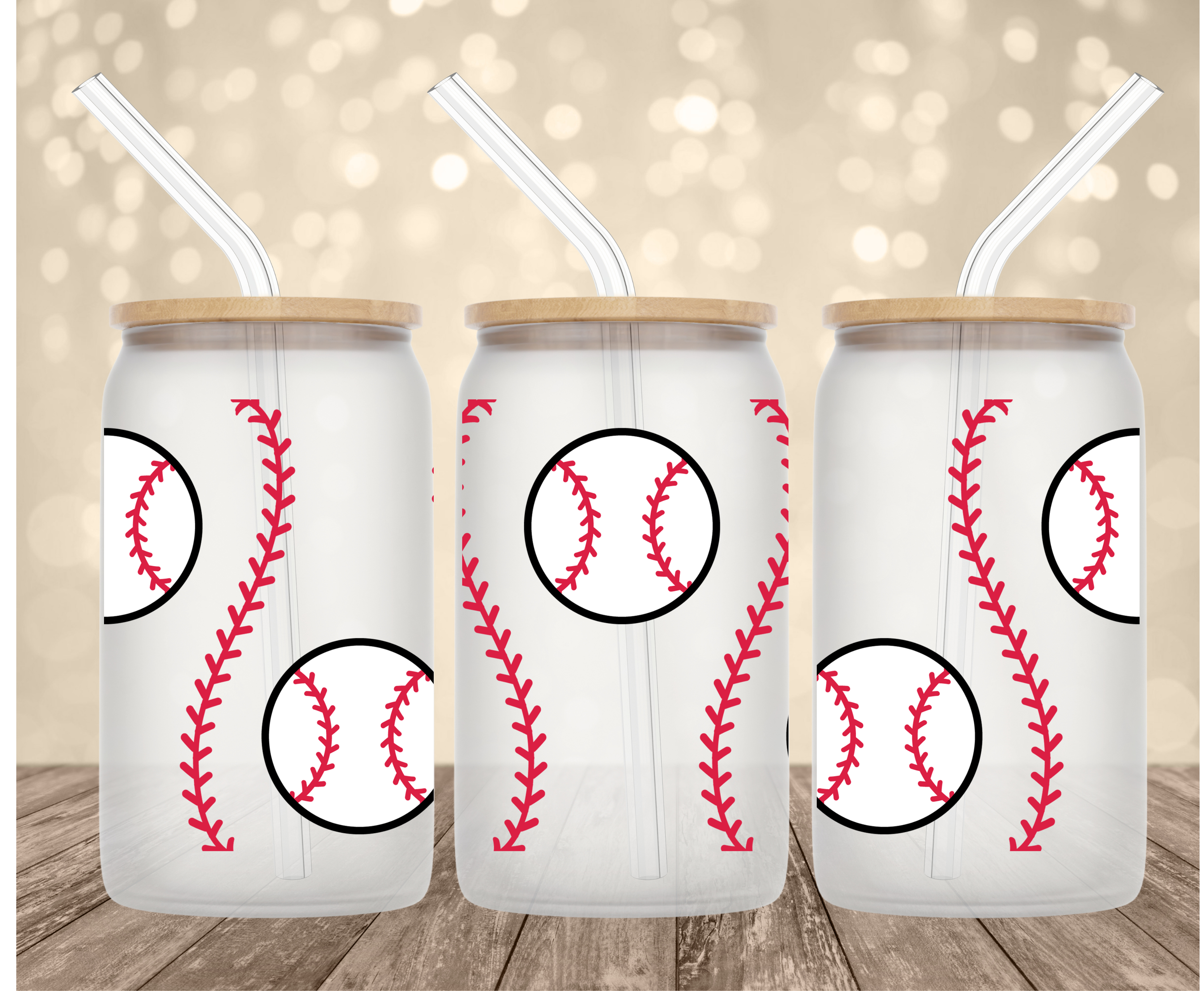 Baseball Stitches 16 Oz Glass Can