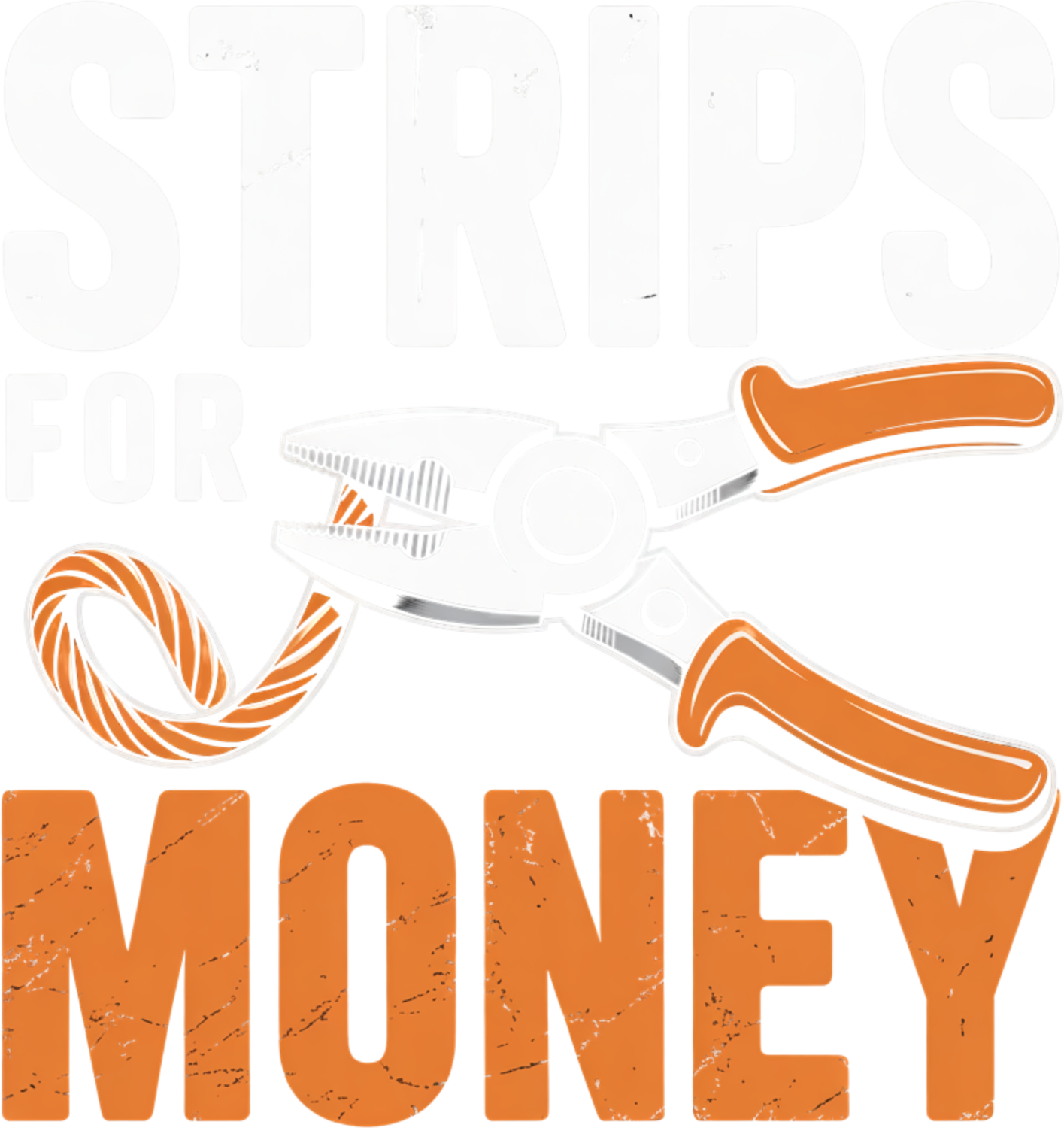 Orange and white striped candy cane with grooming tools, ready to press dtf transfer design