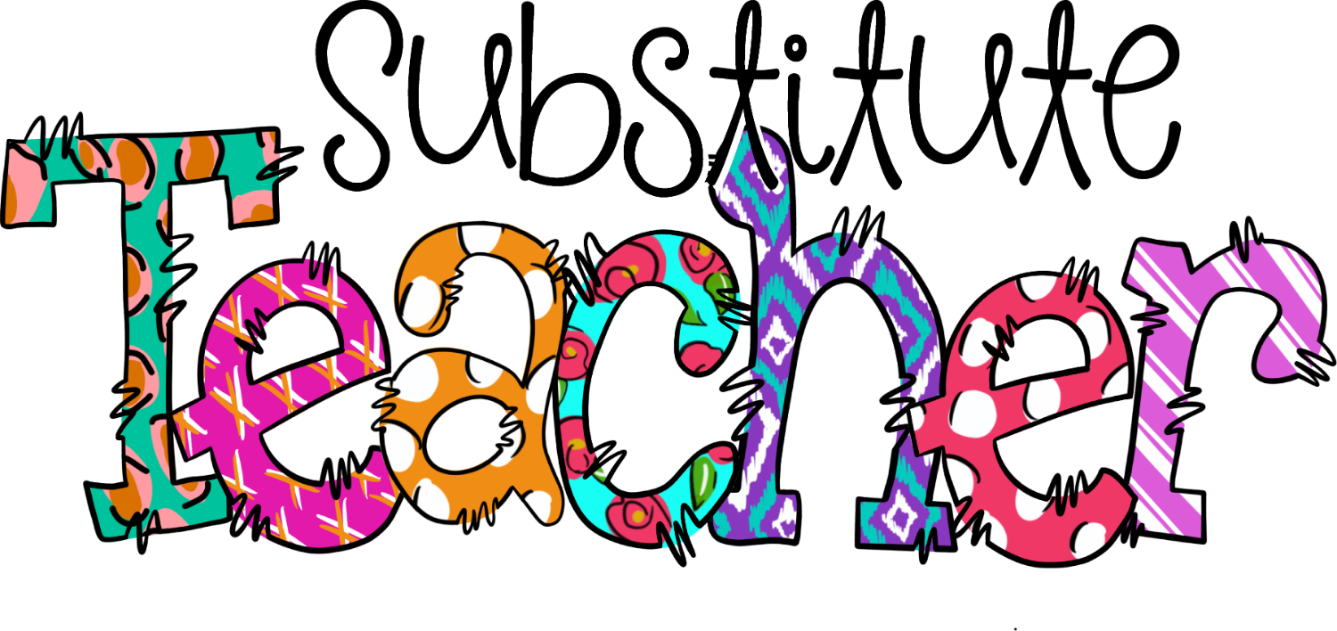 Colorful substitute teacher design with vibrant multicolored lettering, ready to press dtf transfer for custom apparel