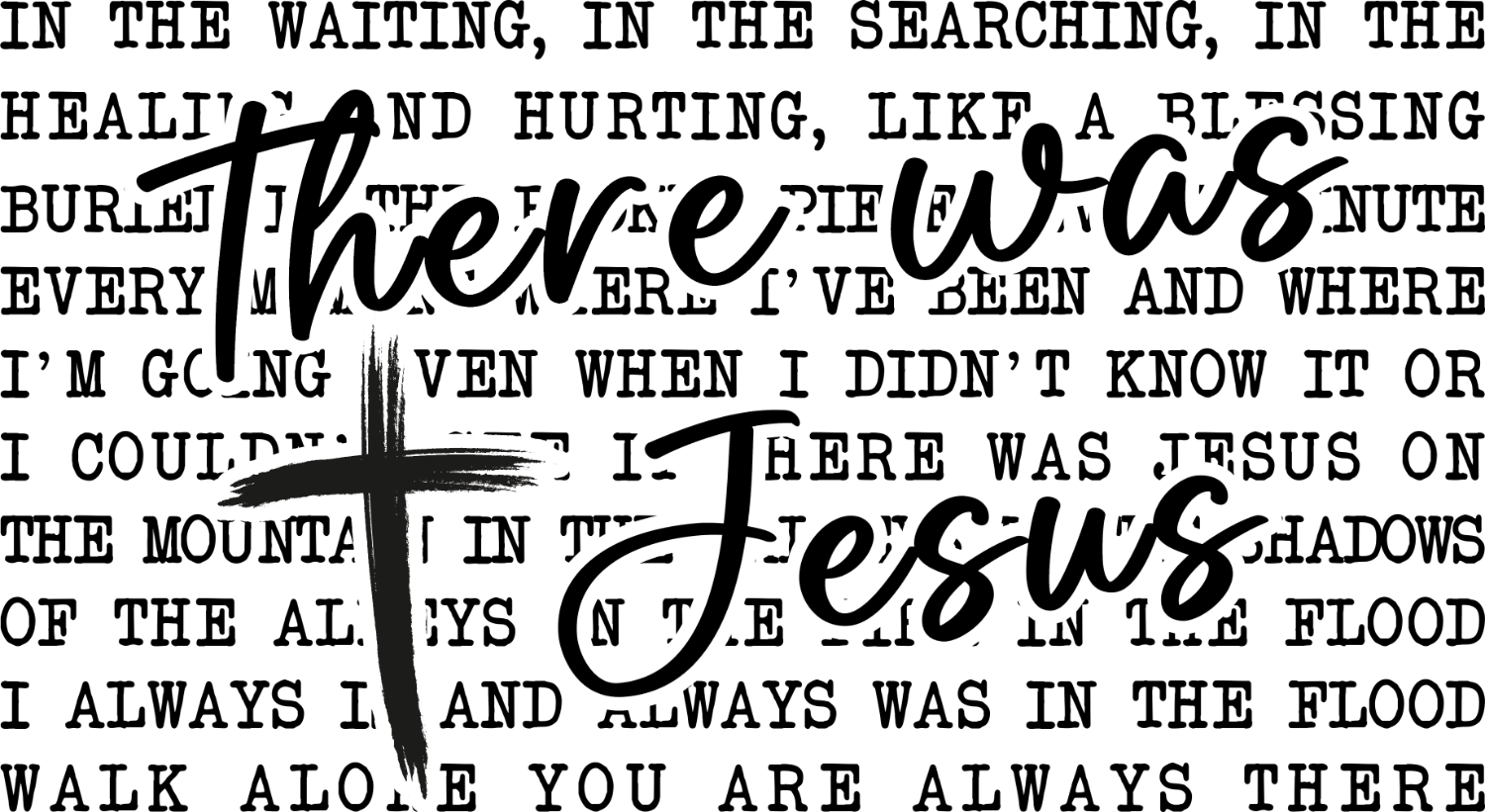 Black and white ready to press dtf transfer with bold cross, Jesus text, and inspirational scripture quote overlay design