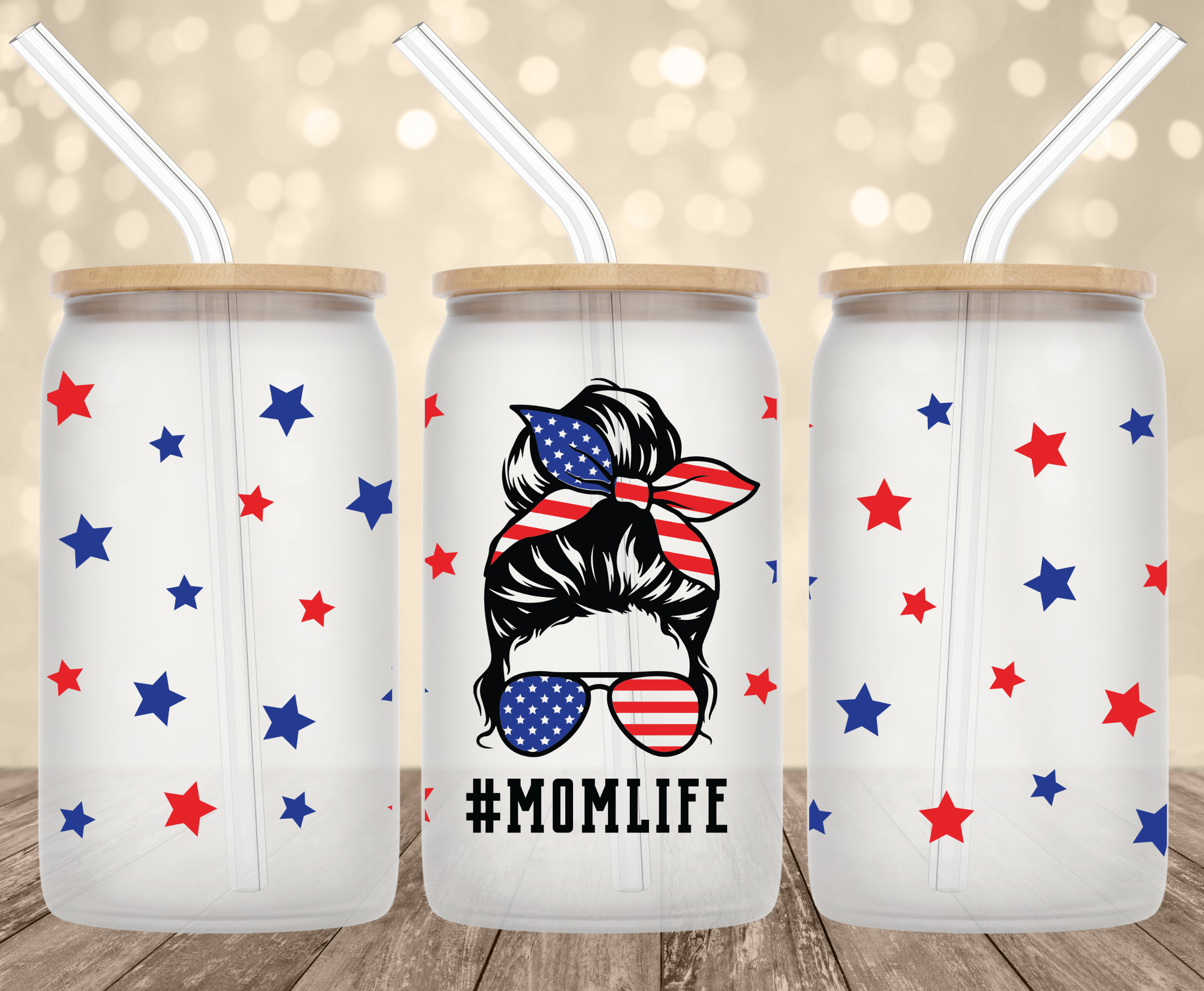 Usa Mom Life 16 Oz Glass Can