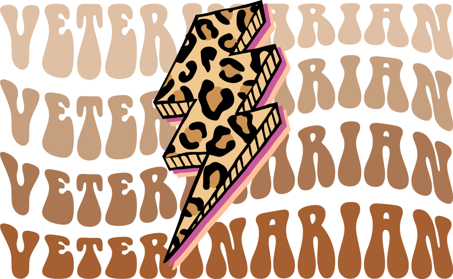 Leopard print lightning bolt with pink trim and hatched details, ready to press dtf transfer design