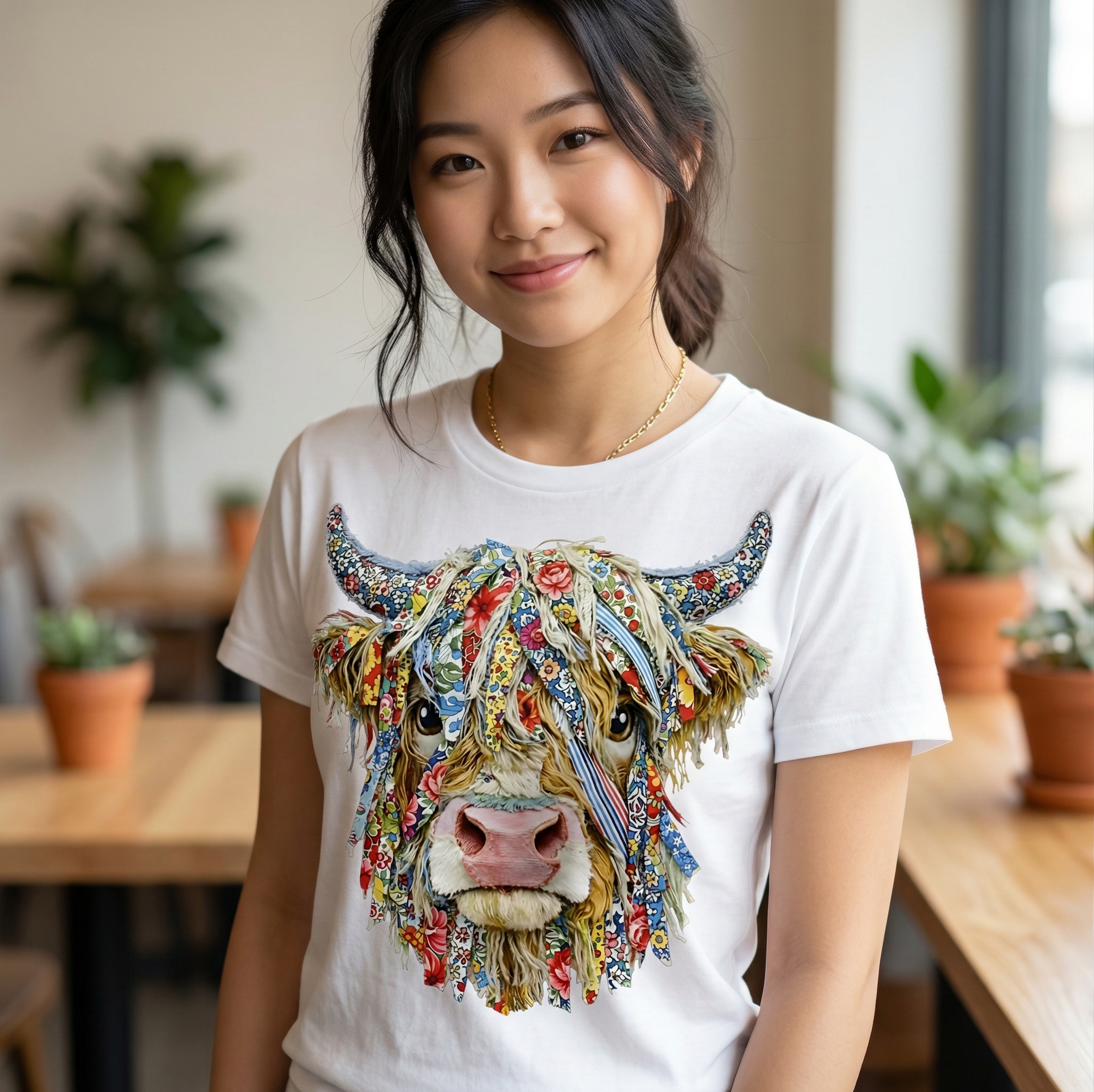 Boho Fabric Strip Highland Cow DTF Transfer