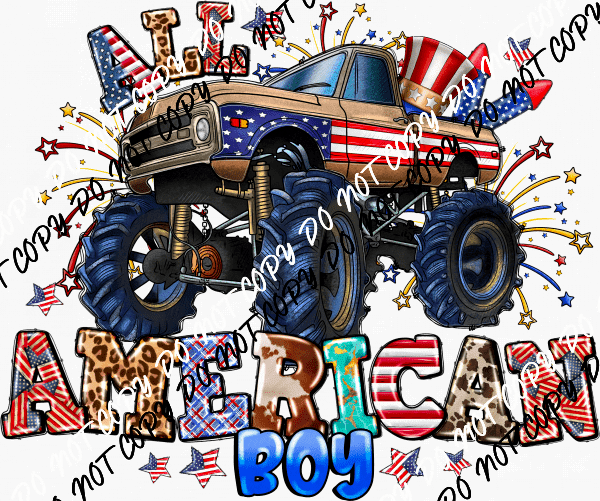 All American Boy Monster Truck DTF Transfer - We Print U Press DTF Transfers