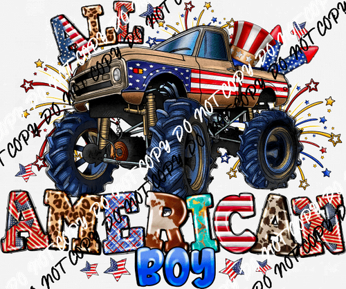 All American Boy Monster Truck DTF Transfer - We Print U Press DTF Transfers