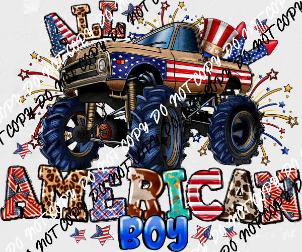 All American Boy Monster Truck DTF Transfer - We Print U Press DTF Transfers