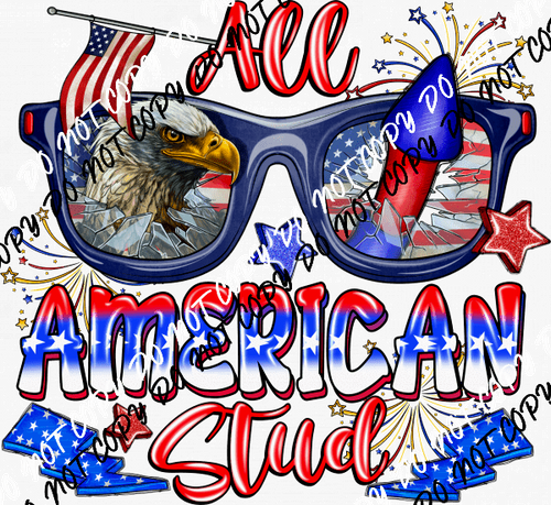 All American Stud Eagle Rocket Glasses DTF Transfer - We Print U Press DTF Transfers