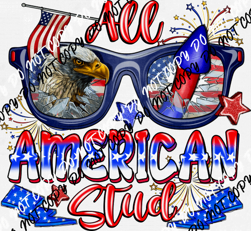 All American Stud Eagle Rocket Glasses DTF Transfer - We Print U Press DTF Transfers