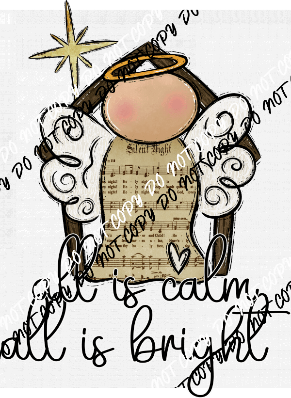 All is Calm All is Bright Angel DTF Transfer - We Print U Press DTF Transfers