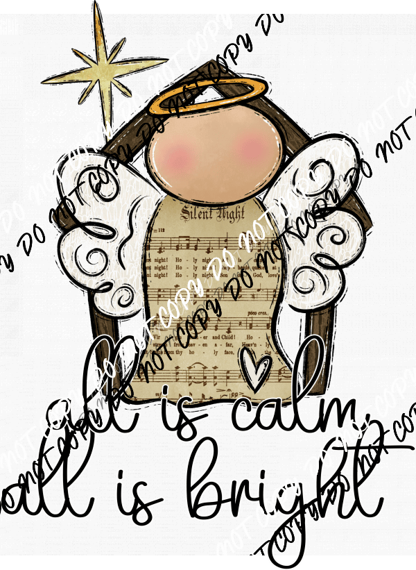 All is Calm All is Bright Angel DTF Transfer - We Print U Press DTF Transfers