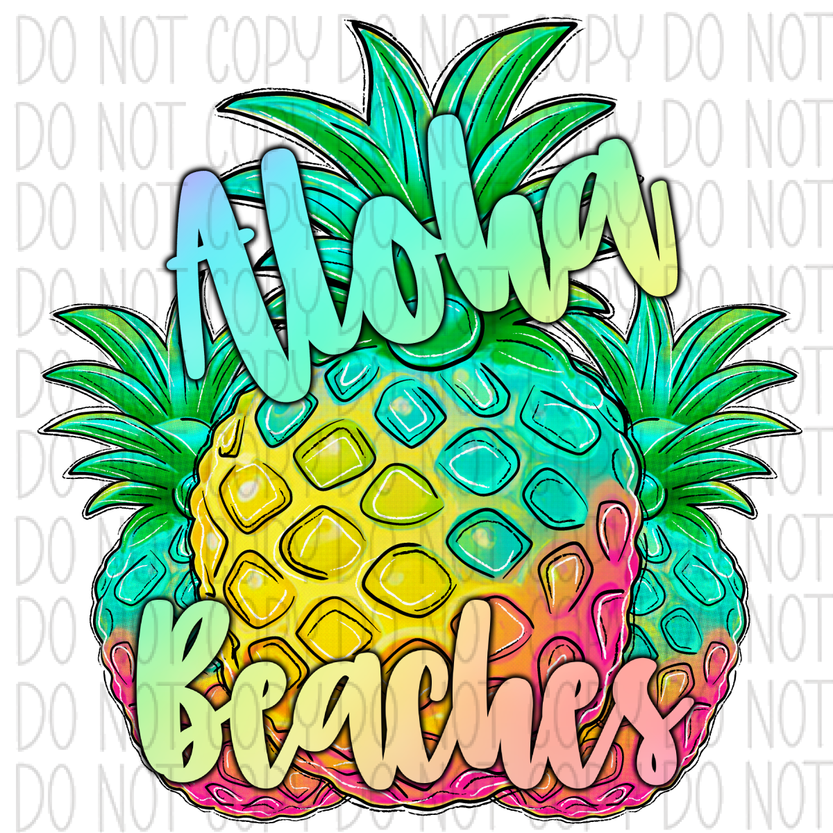 Aloha Beaches Pineapple Rainbow Dtf Transfer