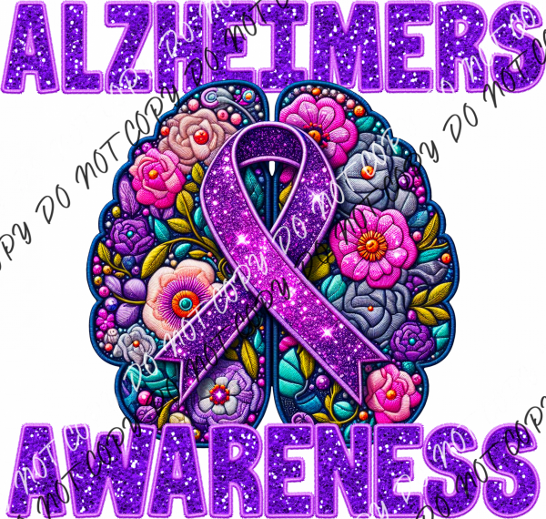 Alzheimers Awareness Faux Glitter And Embroidery Dtf Transfer