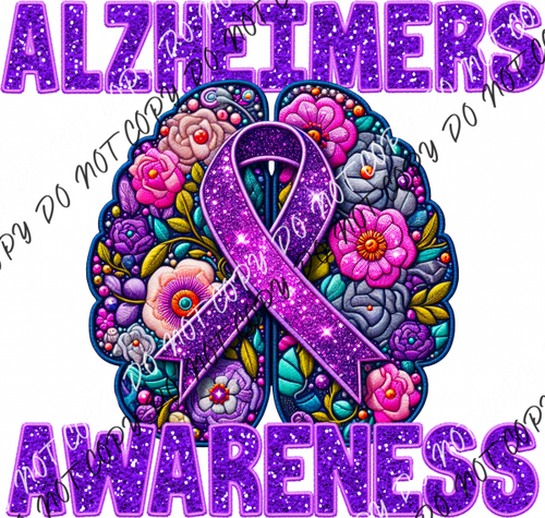 Alzheimers Awareness Faux Glitter And Embroidery Dtf Transfer