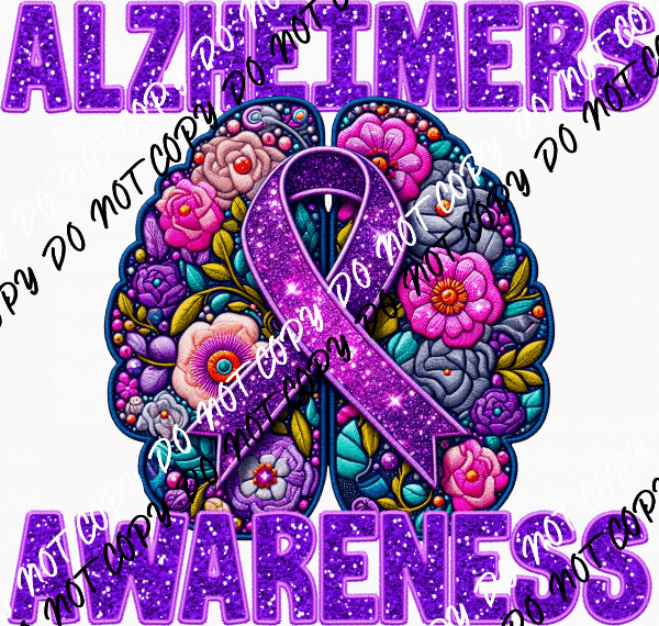 Alzheimers Awareness Faux Glitter and Embroidery DTF Transfer - We Print U Press DTF Transfers