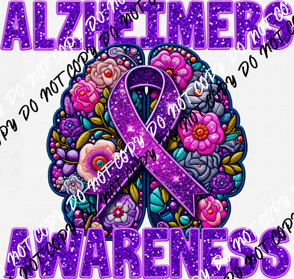Alzheimers Awareness Faux Glitter and Embroidery DTF Transfer - We Print U Press DTF Transfers