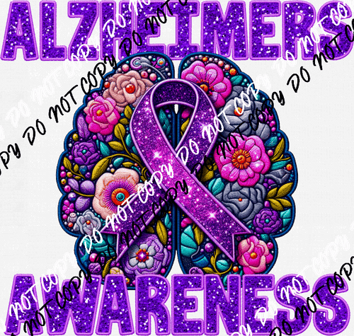 Alzheimers Awareness Faux Glitter and Embroidery DTF Transfer - We Print U Press DTF Transfers