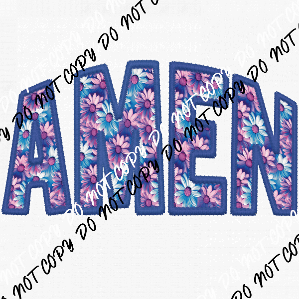 Amen Pink and Blue curved text faux embroidery DTF Transfer - We Print U Press DTF Transfers