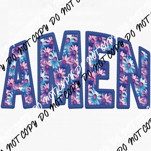 Amen Pink and Blue curved text faux embroidery DTF Transfer - We Print U Press DTF Transfers