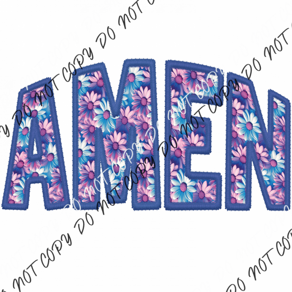 Amen Pink And Blue Curved Text Faux Embroidery Dtf Transfer Rtp Transfers