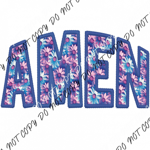 Amen Pink And Blue Curved Text Faux Embroidery Dtf Transfer Rtp Transfers