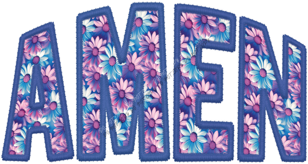 Amen Pink and Blue curved text faux embroidery DTF Transfer RTP DTF Transfers