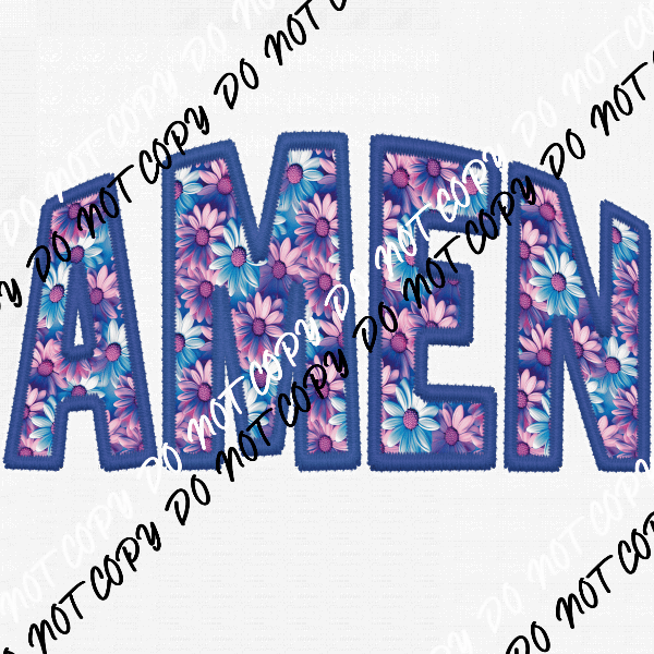 Amen Pink and Blue curved text faux embroidery DTF Transfer - We Print U Press DTF Transfers