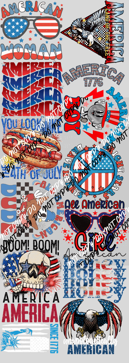 America 1 Premade Bundle Gang Sheet - We Print U Press DTF Transfers