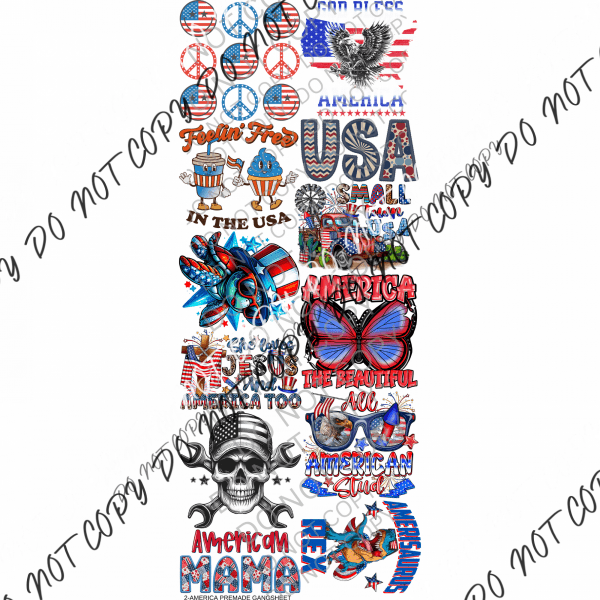 America 2 Premade Bundle Gang Sheet - We Print U Press DTF Transfers