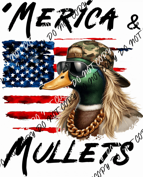 AMERICA AND MULLETS DUCK WITH HAIR FLAG DTF Transfer - We Print U Press DTF Transfers