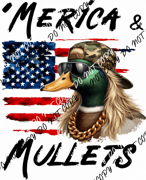 AMERICA AND MULLETS DUCK WITH HAIR FLAG DTF Transfer - We Print U Press DTF Transfers