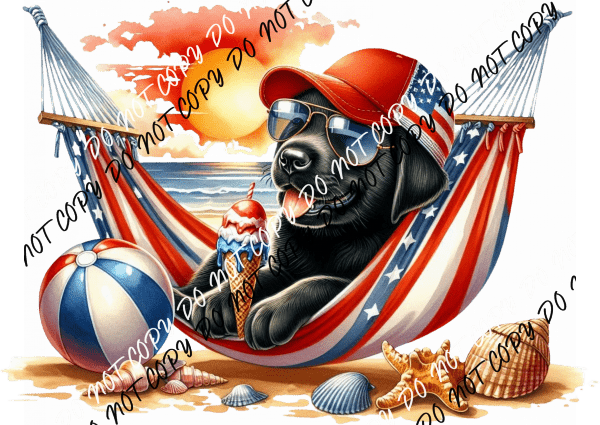 AMERICA BLACK LABRADOR DOG ON HAMMOCK DTF Transfer - We Print U Press DTF Transfers