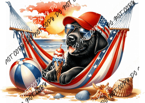 AMERICA BLACK LABRADOR DOG ON HAMMOCK DTF Transfer - We Print U Press DTF Transfers