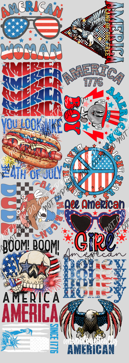 America Premade Bundle 60’ Gang Sheet Dtf Transfers