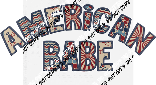 American Babe Dark Blue Trim faux embroidery DTF Transfer - We Print U Press DTF Transfers