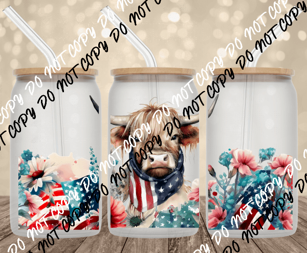 American Cow UV Transfer for 16 oz Glass Can - We Print U Press DTF Transfers
