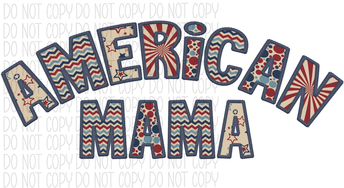 American Mama Dark Blue Trim Faux Embroidery Dtf Transfer Rtp Transfers