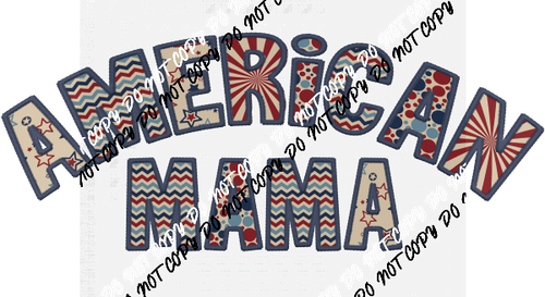 American Mama Dark Blue Trim faux embroidery DTF Transfer - We Print U Press DTF Transfers