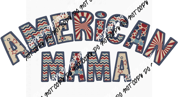 American Mama Dark Blue Trim faux embroidery DTF Transfer - We Print U Press DTF Transfers