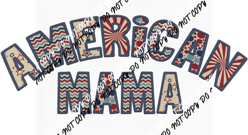 American Mama Dark Blue Trim faux embroidery DTF Transfer - We Print U Press DTF Transfers