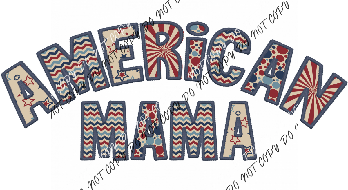 American Mama Dark Blue Trim Faux Embroidery Dtf Transfer Rtp Transfers