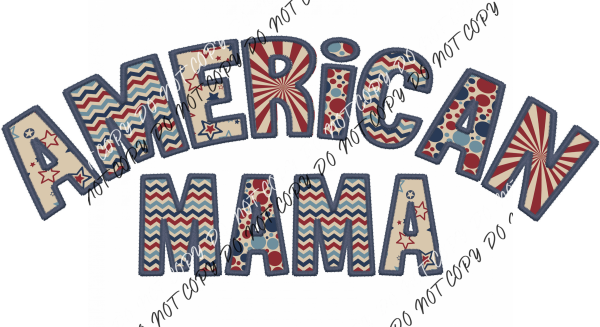 American Mama Dark Blue Trim Faux Embroidery Dtf Transfer Rtp Transfers