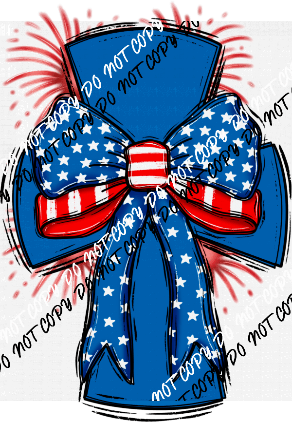 Americana Cross with Bow DTF Transfer - We Print U Press DTF Transfers