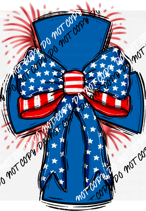 Americana Cross with Bow DTF Transfer - We Print U Press DTF Transfers