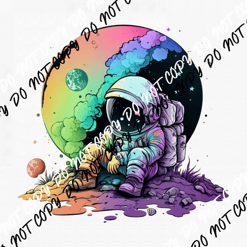 Astronaut Sitting with Colorful Moon Watercolor DTF Transfer - We Print U Press DTF Transfers